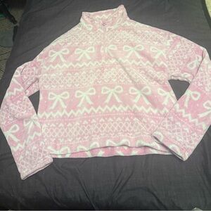 Pink and White Bow Print Sweater